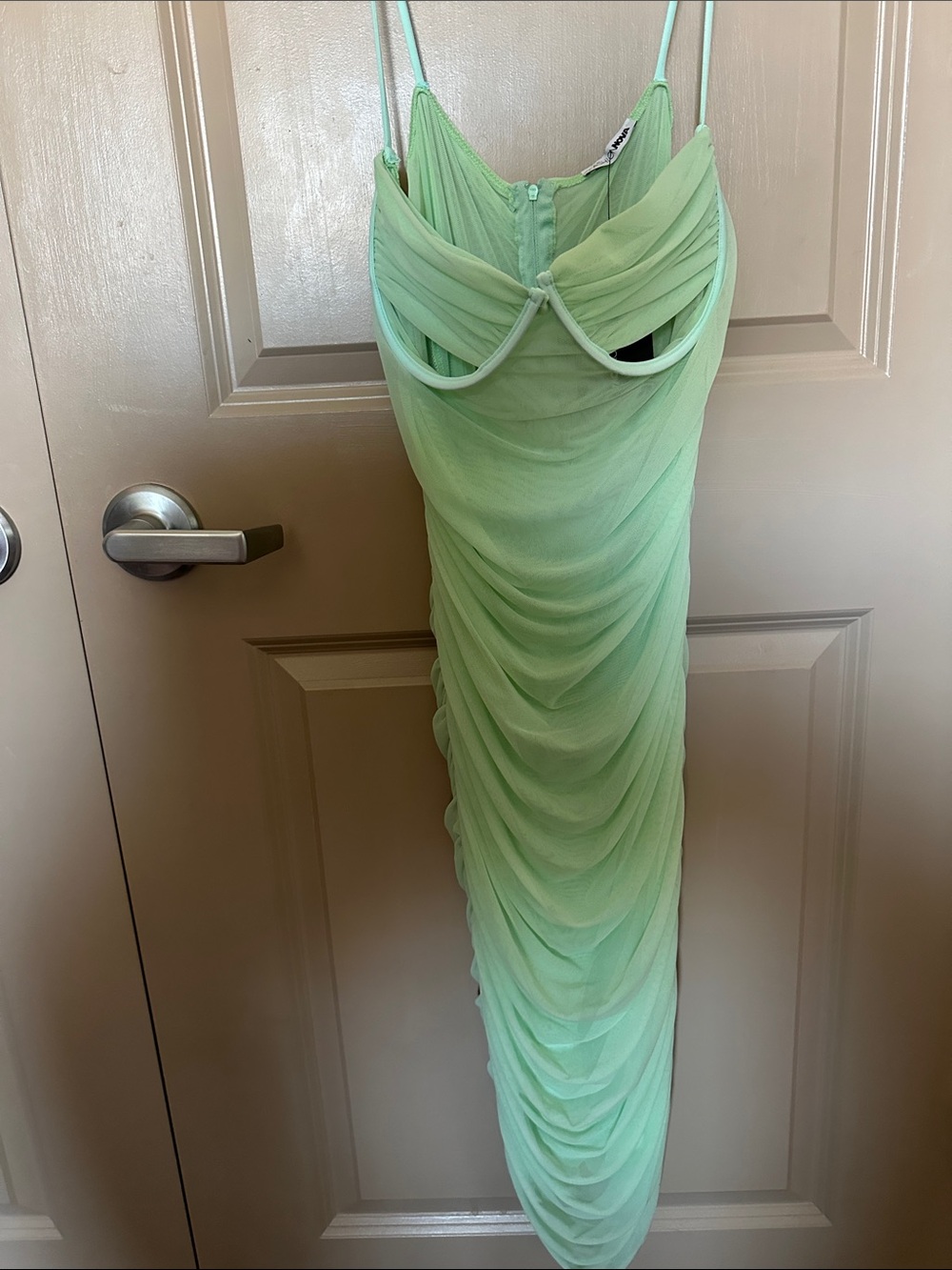 Fashion Nova Light Mint Ruched Midi Slip Dress
